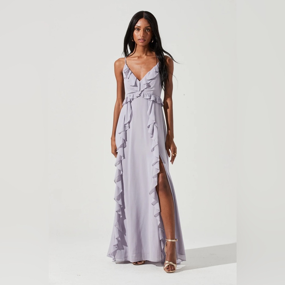 ASTR THE LABEL Lavender Ruffle Maxi Wedding Guest Dress